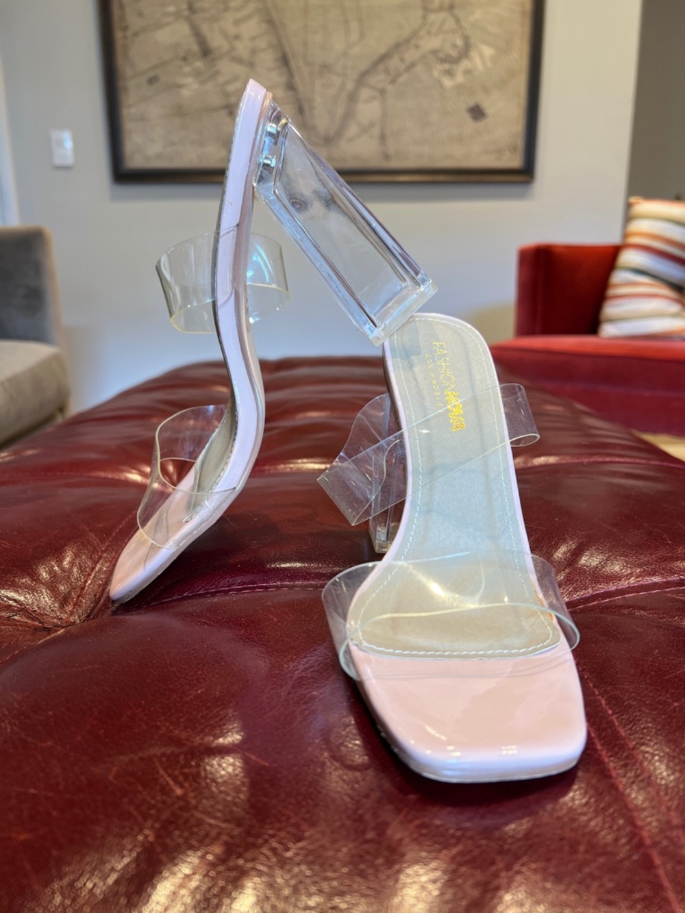 Fashion‎ Nova Pink Clear-Strap Block Heel Sandals